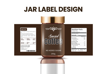Vector realistic instant coffee jar label design. A closed jar with  Label for coffee powder mockup