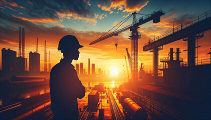 Fototapeta premium Construction Site at Sunset