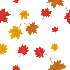 Autumn maple leaves are flying in the wind. Seamless pattern is made of autumn leaves.