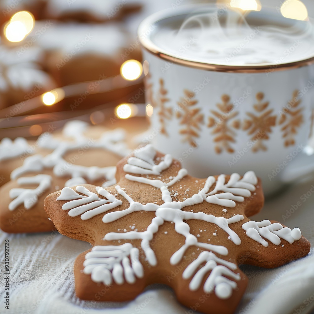 Canvas Prints Gingerbread cookies in the shape of snowflakes. AI.