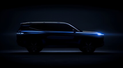 A sleek, modern SUV silhouette illuminated against a dark background.