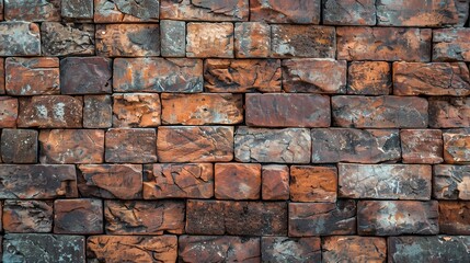Obraz premium A textured wall made of various bricks in earthy tones.