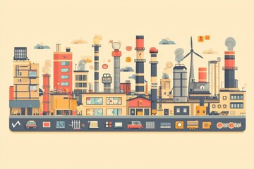 Obraz premium Industrial Cityscape Illustration with Flat Design and Pastel Colors