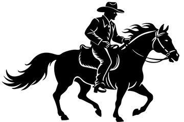 Cowboy riding horse silhouette vector art