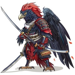 Condor samurai fantasy animal cartoon isolated whitebackground