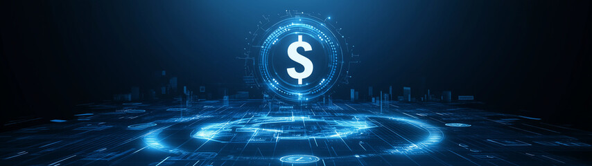 Fototapeta premium Cashback, money transfer, refund concept. Digital currency and coins. Futuristic low poly wireframe illustration, created with generative AI technology 