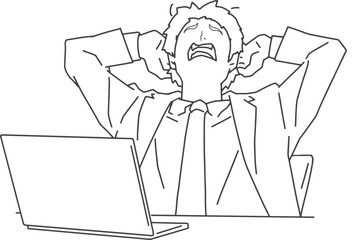 残業に追われるビジネスマン（線画）