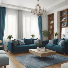 3d render of luxury home interior, living room. Generative Ai