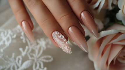 Elegant wedding manicure with nail design