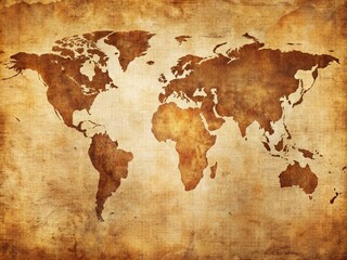 Vintage distressed world map on a worn, textured background with faded country borders and aged creases, evoking a sense of adventure and exploration.