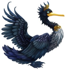 Cormorant king fantasy animal cartoon isolated whitebackground