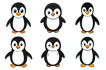 Naklejka premium Black ink illustration of a kawaii penguin Children's coloring pages