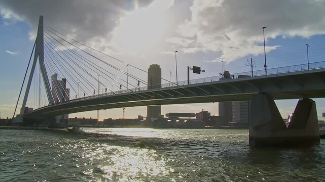 Erasmusbrug, bridge in Rotterdam, Netherlands at sunrise