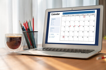 Calendar on computer software application for modish schedule planning for personal organizer and online business