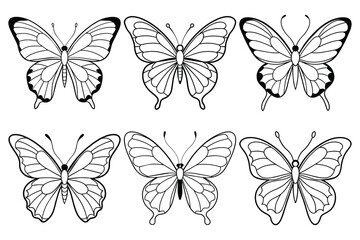 Butterfly hand drawing line art collection vector illustration isolated on white background