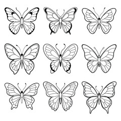 Butterfly hand drawing line art collection vector illustration isolated on white background