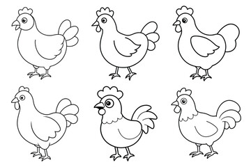 Cartoon cute kids black and white chicken coloring pages for kids