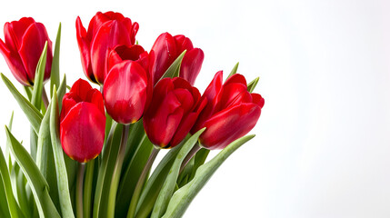 Red tulips in a bouquet isolated on a white background