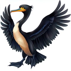 Fototapeta premium Cormorant Wind animal cartoon isolated whitebackground 16:9