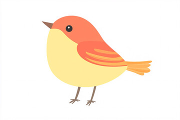 Simple colorful bird illustration facing left with a blue head, yellow body, and orange chest standing on a white background