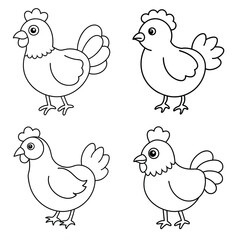 Cartoon cute kids black and white chicken coloring pages for kids