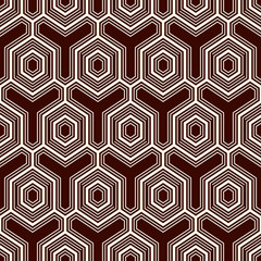 Honeycomb seamless pattern. Hexagon mosaic tiles ornament. Ethnic surface print. Repeated geometric figures background. Ornamental wallpaper. Modern geo design digital paper. Vector abstract work.