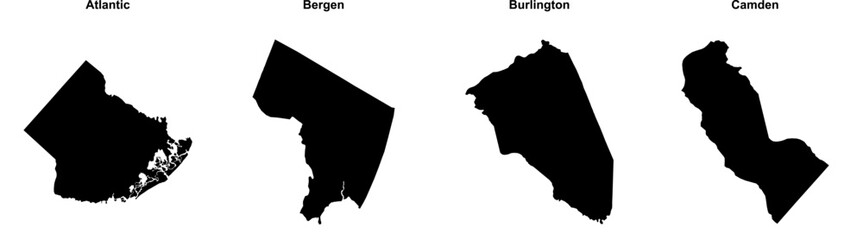 Atlantic, Bergen, Burlington, Camden outline maps