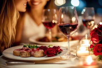 Romantic Candlelit Dinner with Wine and Roses