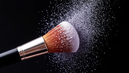 Fototapeta premium A makeup brush is being used to apply powder to a face. Concept of beauty and glamour