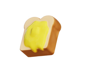 Toast with butter 3D. Traditional breakfast, buttered slice of bread.