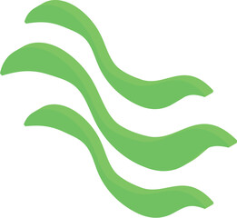 Green wavy shape is forming an abstract flowing design on white background