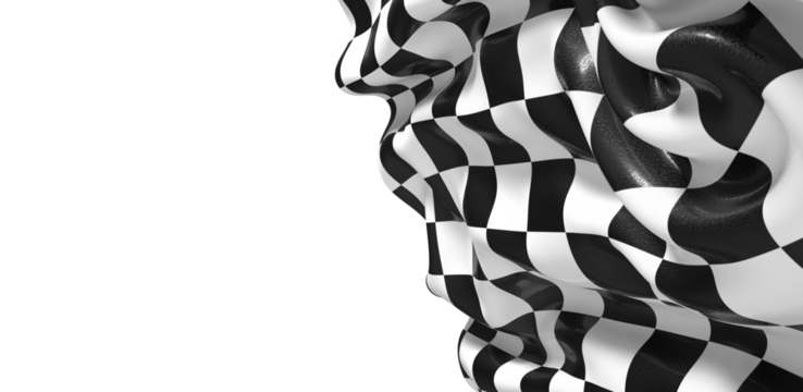 Wavy racing checkered flag with diagonal folds. Realistic 3d render