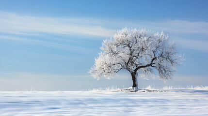 Fototapeta premium beautiful winter landscape with a lonely snow-covered tree