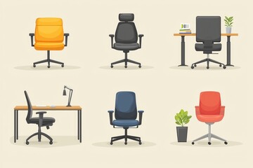 Fototapeta premium Set of six office chairs in different colors and styles