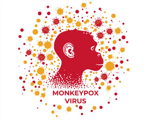 Red silhouette of monkey representation of monkeypox or mpox virus spread
