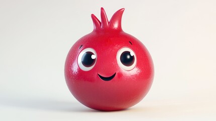 Obraz premium A cute cartoon pomegranate with big eyes and a smiling face, on a white background, 3D AI style