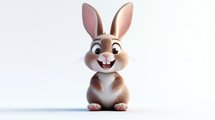 Obraz premium A cute cartoon rabbit with big ears and a joyful smile, sitting on a white background, generative AI 3D style