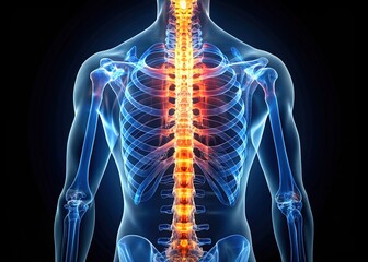 X-ray image of the human spine showcasing the delicate structure of the vertebral column and the protected spinal cord, highlighting the body's intricate anatomy.