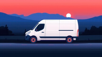 Obraz premium Delivery van, delivering at night, flat design illustration