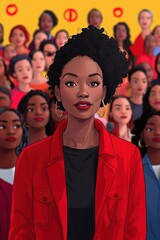 Fototapeta premium Confident Black Woman in Red Jacket Addressing a Crowd