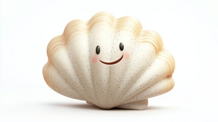 Naklejka premium Adorable cartoon shell with a cheerful smile, resting on a white background, cartoon animation style