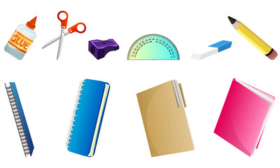 Set of school supplies  Vector Illustrations