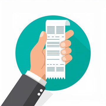 Hand holding bill or receipt. Concept of payment, shopping, purchase, credit payment, buying. Flat vector illustration cartoon.