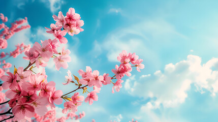 Cherry blossoms with a blue sky and white clouds in the backdrop