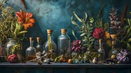 Meticulously Detailed Botanical Specimens in Cinematic Lighting against Sterile Laboratory Backdrop