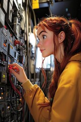 Obraz premium Young Woman Working on Electronics