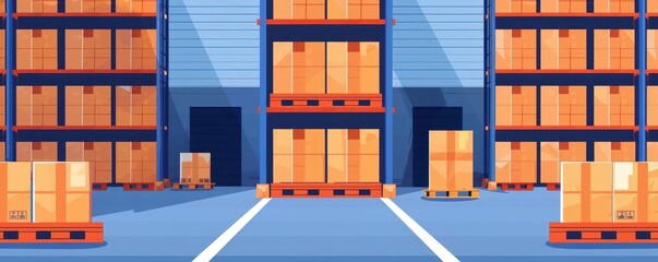 Fototapeta premium Warehouse, loading dock activity, flat design illustration