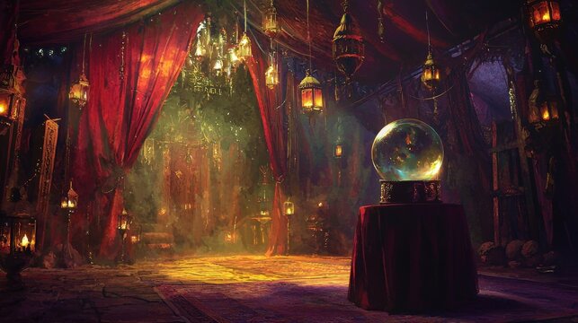 Digital Concept Art of the Interior of a Fantasy Fortune Teller's Tent