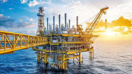 Offshore Oil and Gas Platform, Industrial Energy Facility, Marine Drilling Rig, Petroleum Extraction, Offshore Operations, Energy Industry, Large-Scale Infrastructure