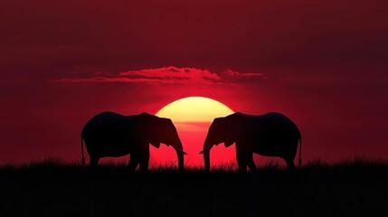 Fototapeta premium Two Elephant Silhouettes at Sunset